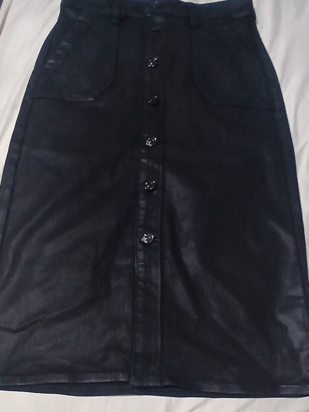 PAIGE Black Button-Front A-Line Midi Skirt